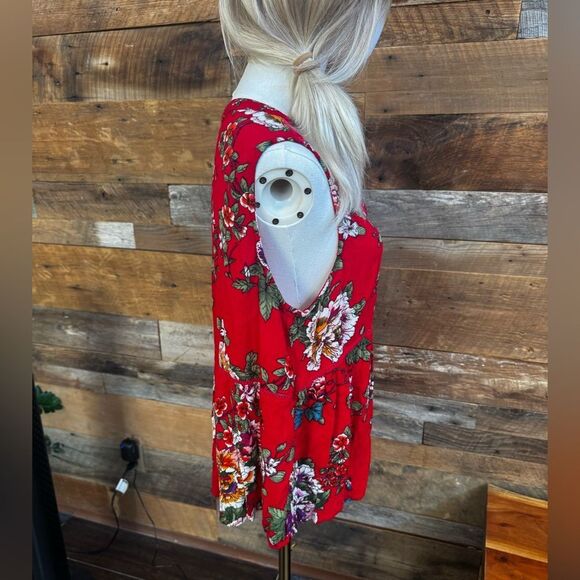 🌺 “Billa” Red Floral Sleeveless Peplum Top – Size XL - Picture 13 of 16